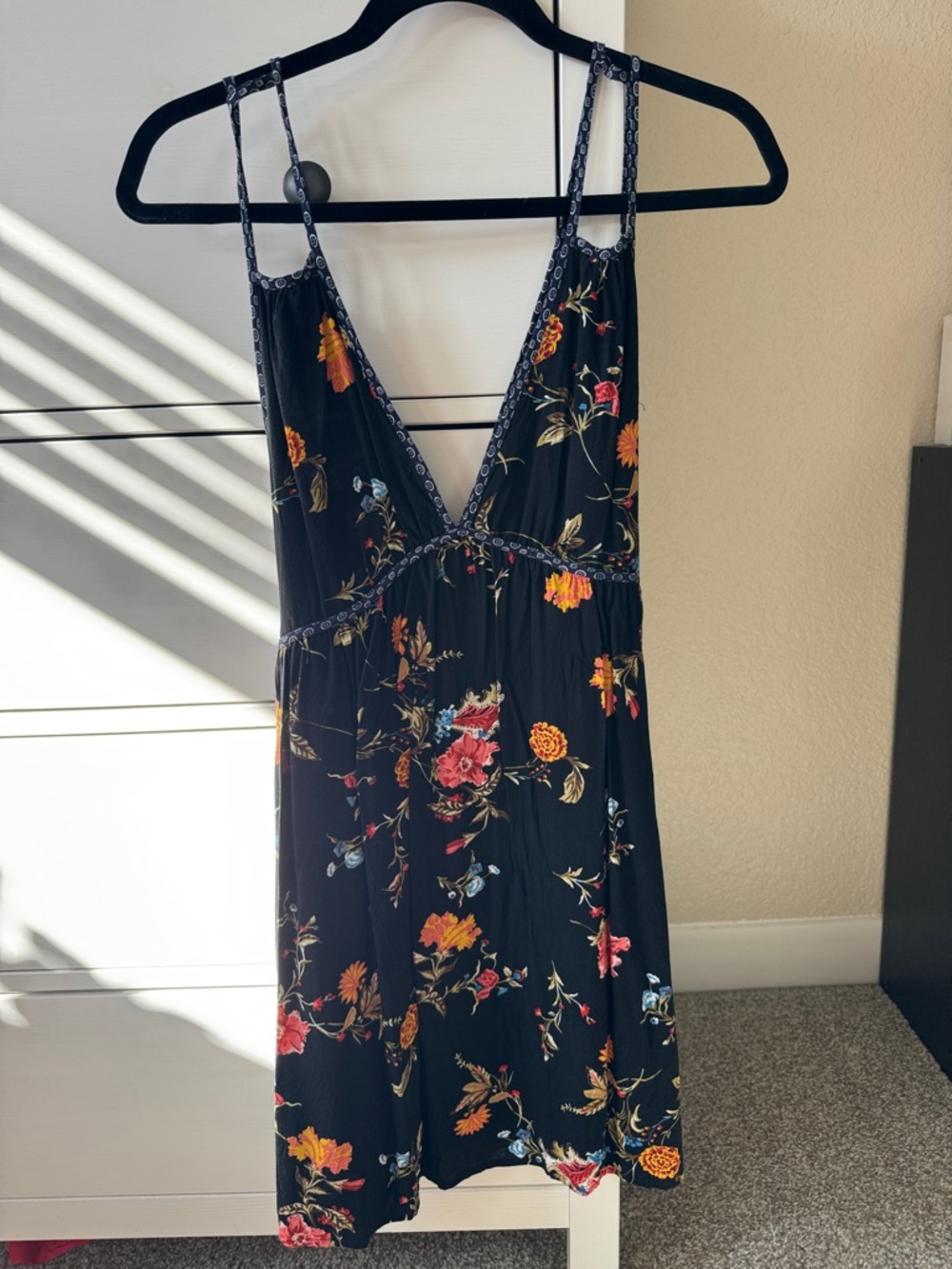Band of Gypsies Black Floral Slip Dress with Multi-Colored Blooms